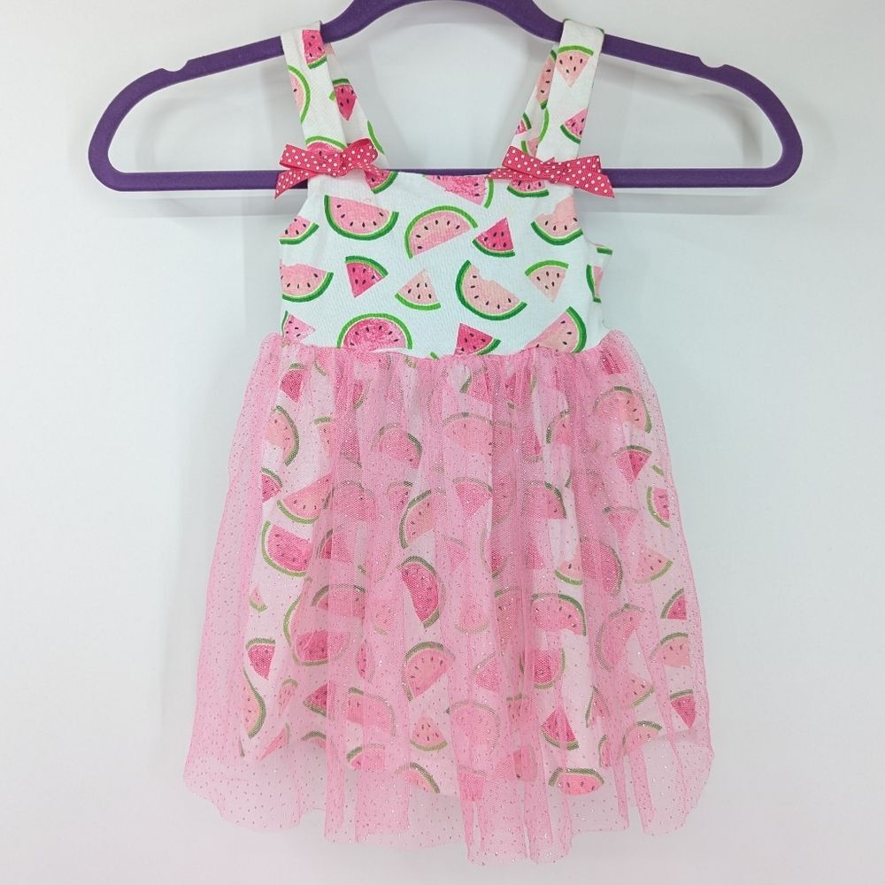 Good Lad Girl's Sleeveless Bow Pink White Watermelon Mesh Sparkle Tutu Dress 2T